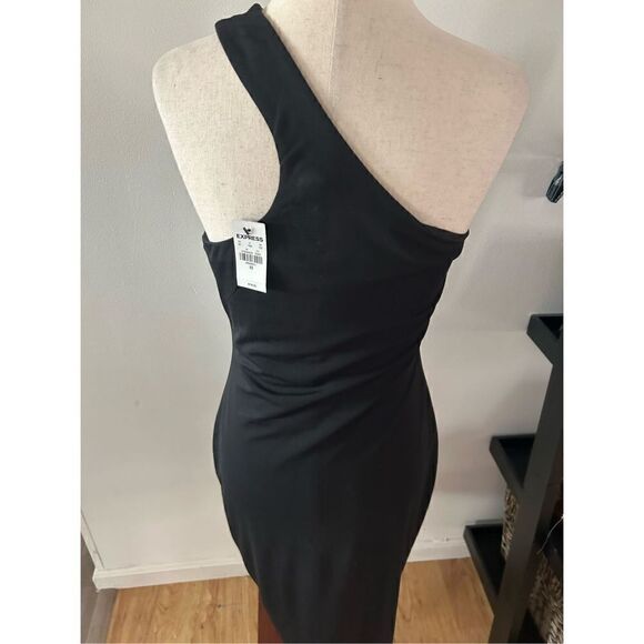 Express black sexy one shoulder dress knee length stretchy size xs - Picture 3 of 5